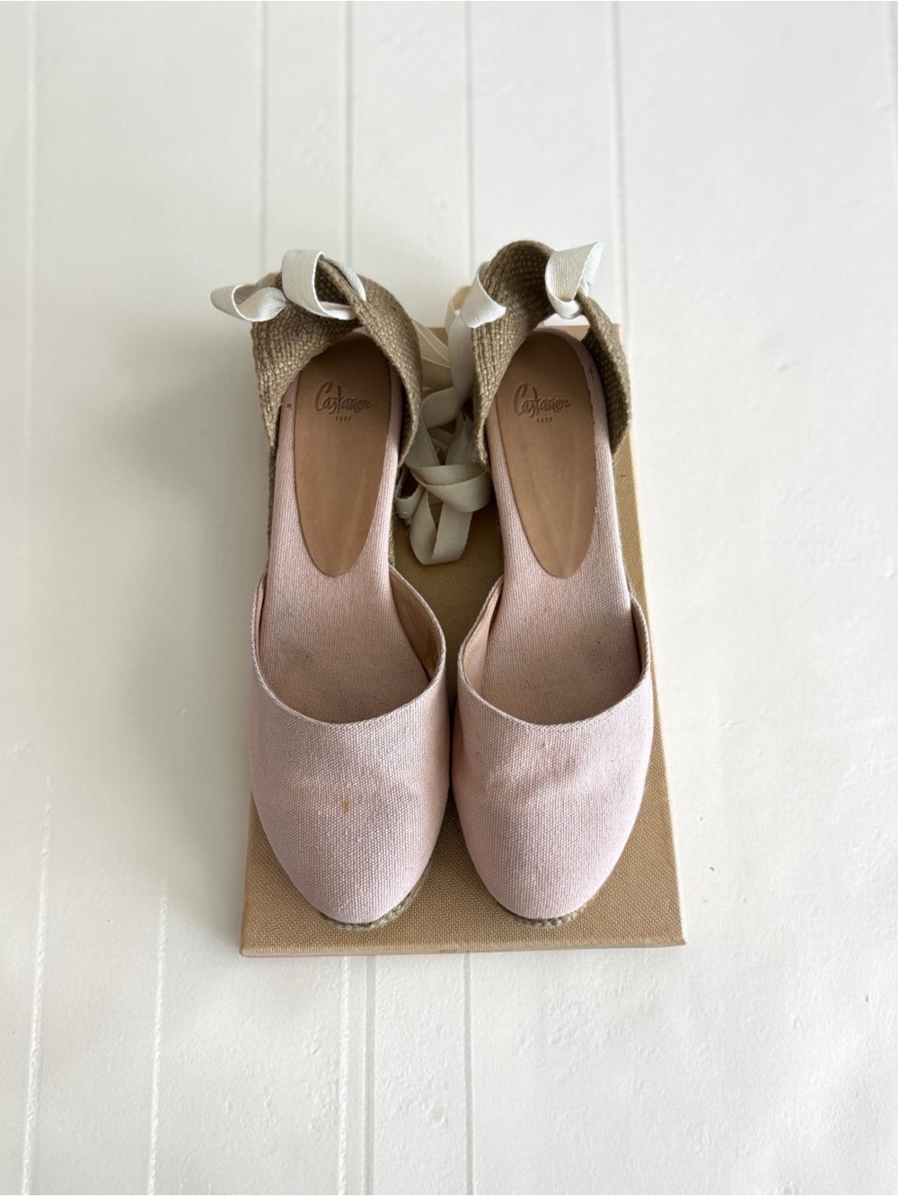 Castaner Pink Canvas Espadrille Wedge Heel and Tie-Back
